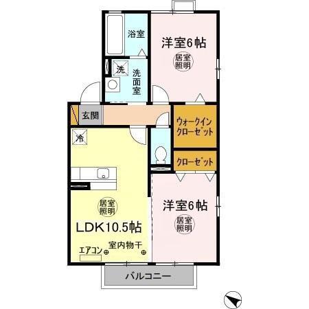 フィオーリ(2LDK/2階)の間取り写真