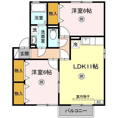 サンヒルズ松森B(2LDK/2階)の間取り写真