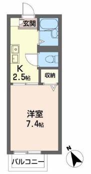 ドルチェ若宮(1K/2階)の間取り写真