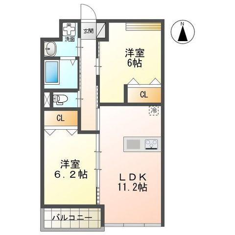 UN HOMME(2LDK/4階)の間取り写真