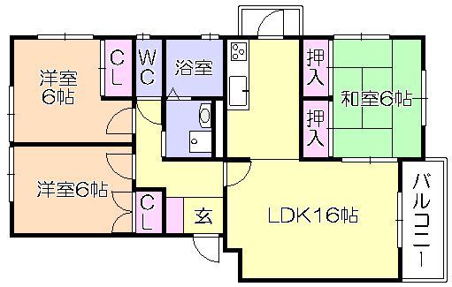 ディアコートE(3LDK/2階)の間取り写真
