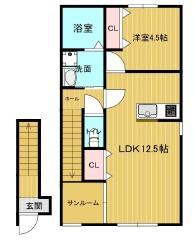 TIARA SHINKURASHIKI B(1LDK/2階)の間取り写真