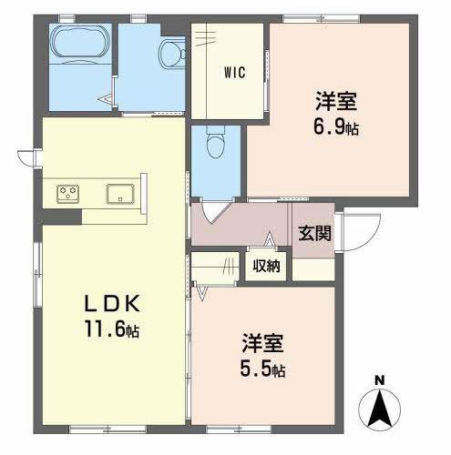 クレセオ森 B棟(2LDK/1階)の間取り写真
