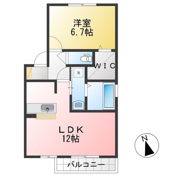 ウラノス桑名(1LDK/1階)の間取り写真