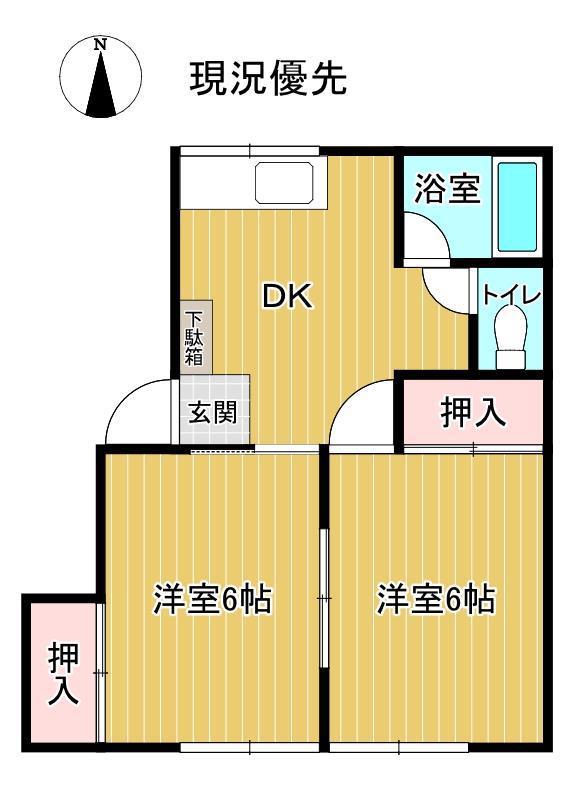 ハイツ塩野A棟(2DK/2階)の間取り写真