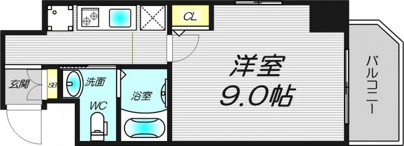 ヴィラタワー谷町(1K/9階)の間取り写真