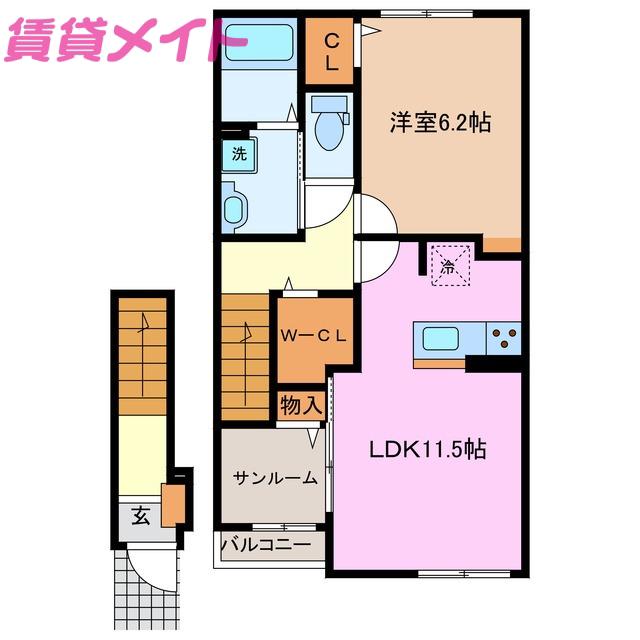 ウエスト蔵水(1LDK/2階)の間取り写真
