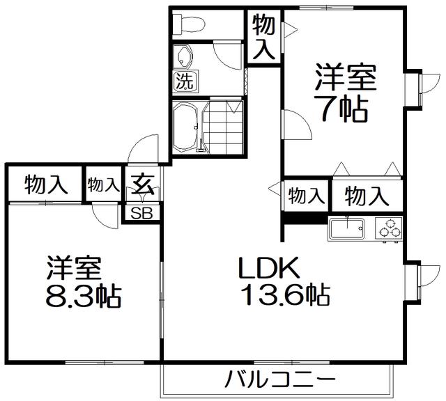 楠葉丘ハイツ(2LDK/1階)の間取り写真