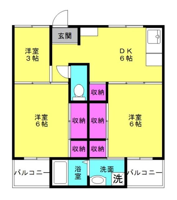 ビレッジハウス宮の前(3DK/3階)の間取り写真