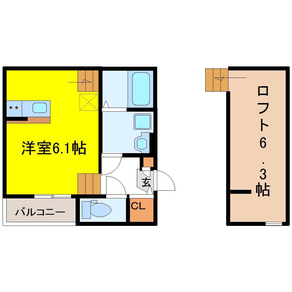 ユナプレイス弓ノ町(1K/1階)の間取り写真