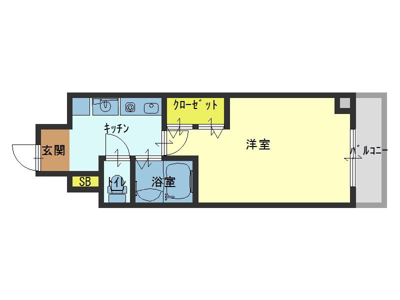 エスリード上本町北(1K/2階)の間取り写真