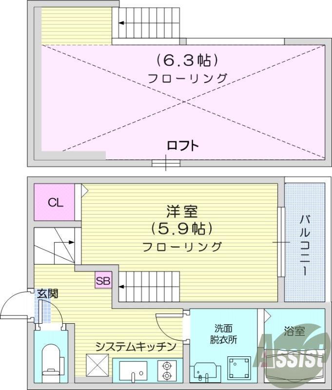 ハーモニーテラス八軒小路(ワンルーム/1階)の間取り写真
