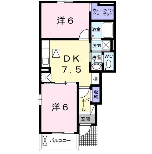 インペリアルII(2DK/1階)の間取り写真