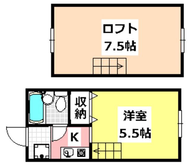 グレースコーポII(1K/2階)の間取り写真