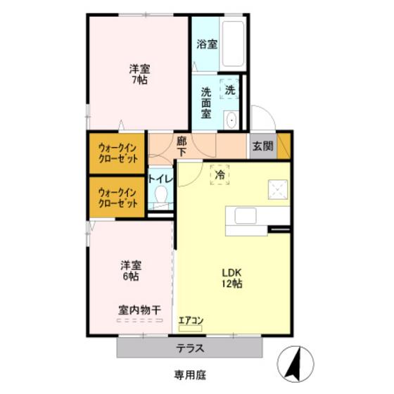 MIYABI A・B(2LDK/1階)の間取り写真