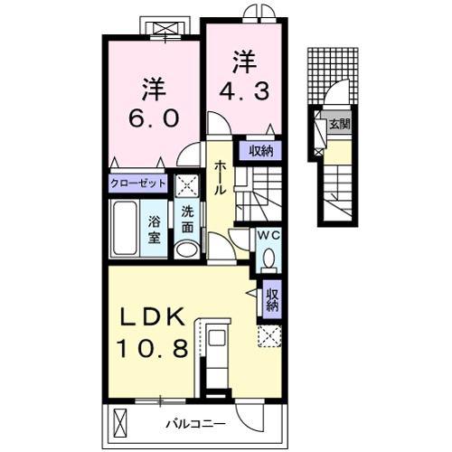 ライツェント・ローゼ(2LDK/2階)の間取り写真