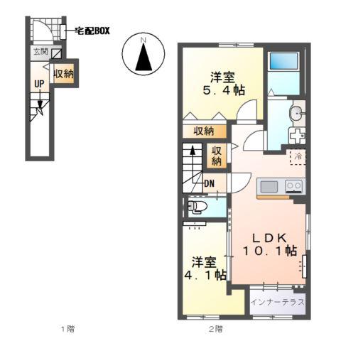 那加前洞新町K様アパート(2LDK/2階)の間取り写真