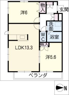 クレール山之手(2LDK/3階)の間取り写真