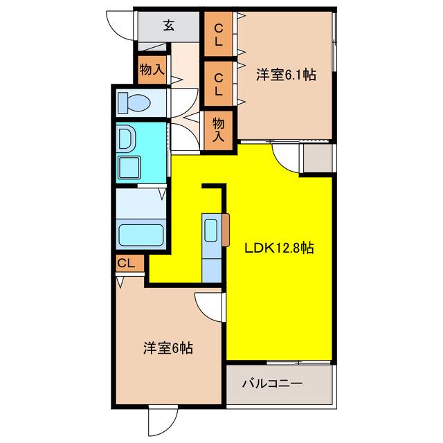 ミ・カーサII(2LDK/1階)の間取り写真