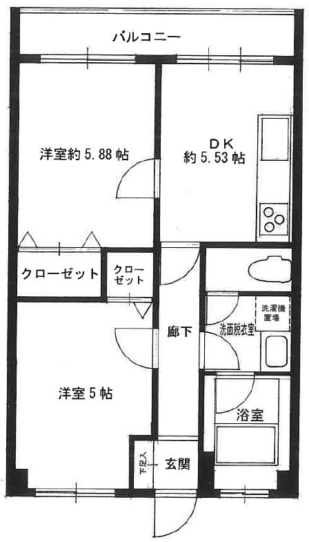 高野マンション(2DK/4階)の間取り写真