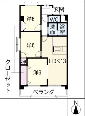 徳重セントラルビル(3LDK/6階)の間取り写真