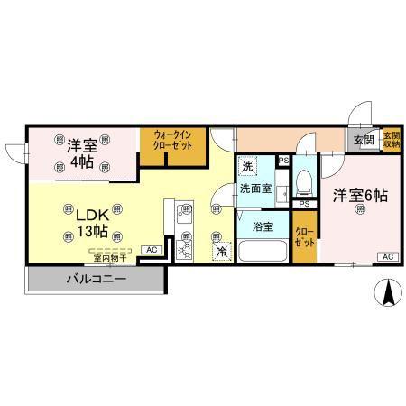 クランツ古川西A棟(2LDK/3階)の間取り写真