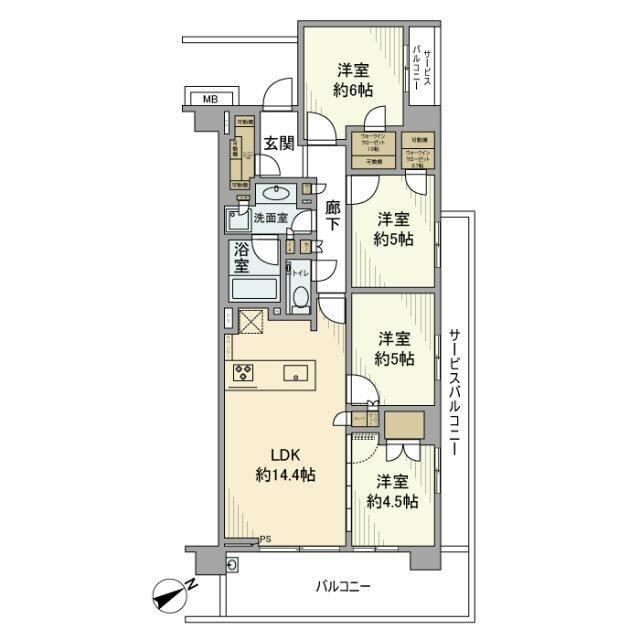バウス一之江(4LDK/2階)の間取り写真