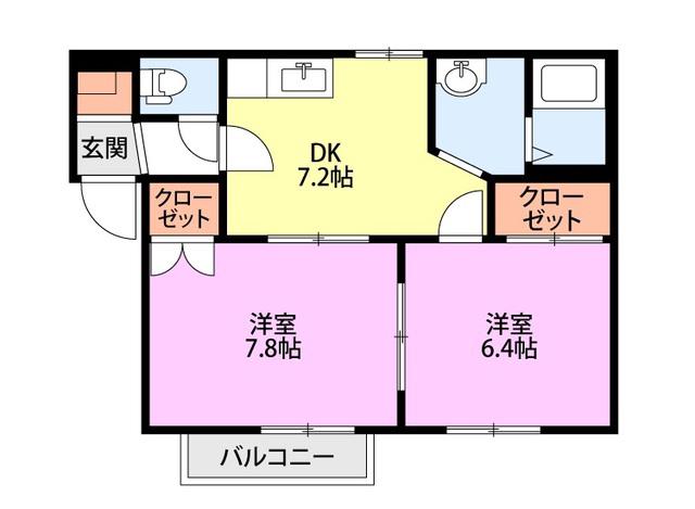 グランディールこばり(2DK/1階)の間取り写真
