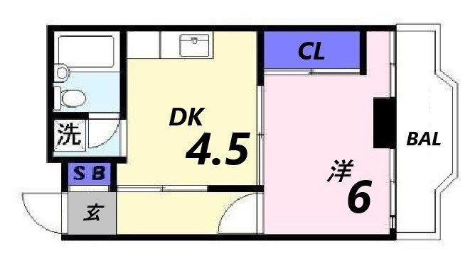 シャトー三和Ⅲ号館(1DK/3階)の間取り写真