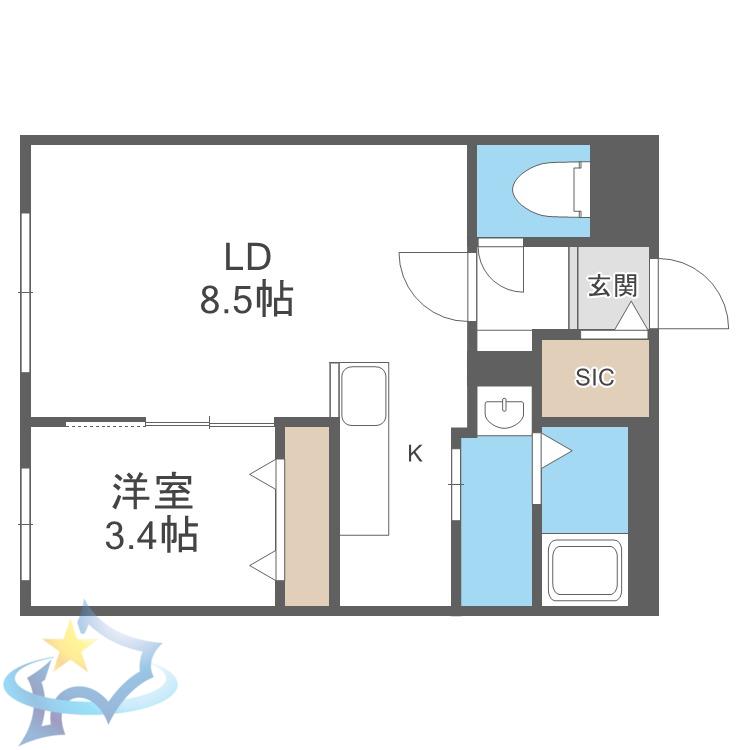 ライトベルー南9条ー(1LDK/3階)の間取り写真