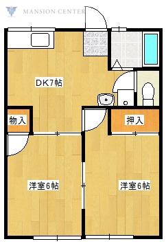 竹の原ハイツB(2DK/1階)の間取り写真