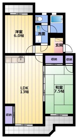 スカイシャトウ城山II(2LDK/2階)の間取り写真