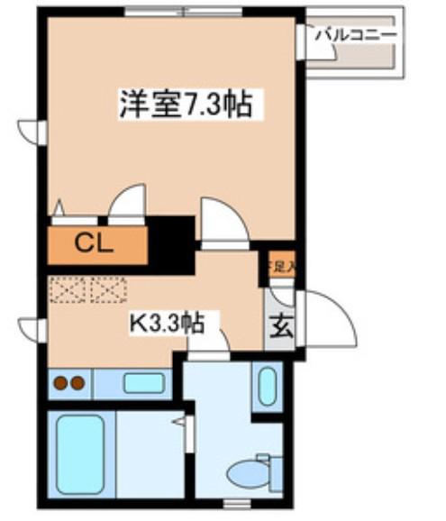 ブリリアント市ヶ谷(1K/2階)の間取り写真