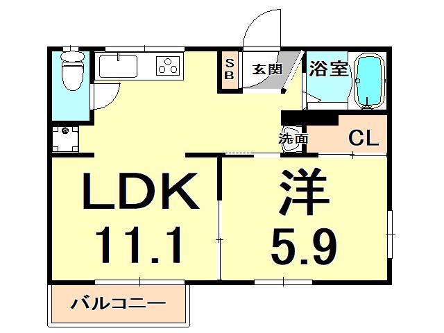 香櫨園ハイツ(1LDK/2階)の間取り写真
