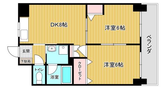 祇園ロイヤル(2DK/9階)の間取り写真