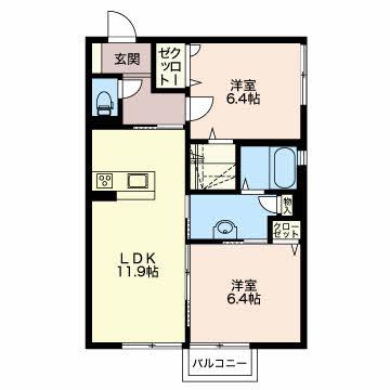 シャーメゾンE-CENTRE(2LDK/1階)の間取り写真