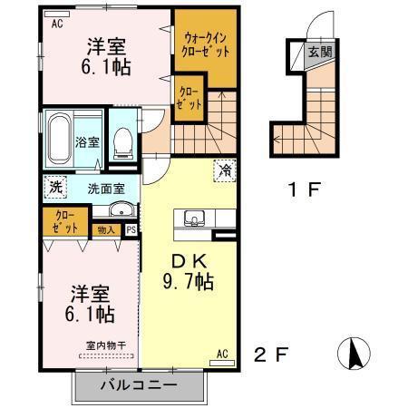ルーム ケースリー A棟(2DK/2階)の間取り写真