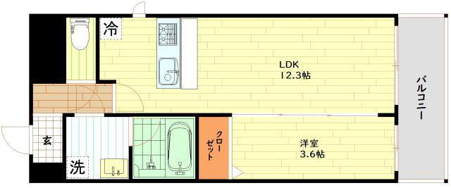 ソシオ心斎橋(1LDK/2階)の間取り写真