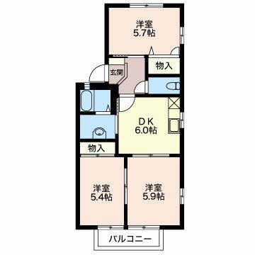 エステート細木 A(3DK/2階)の間取り写真