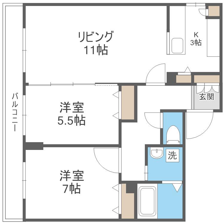 ラディア山鼻(2LDK/3階)の間取り写真