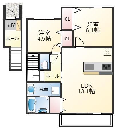 メゾンMOMO トロワ(2LDK/2階)の間取り写真