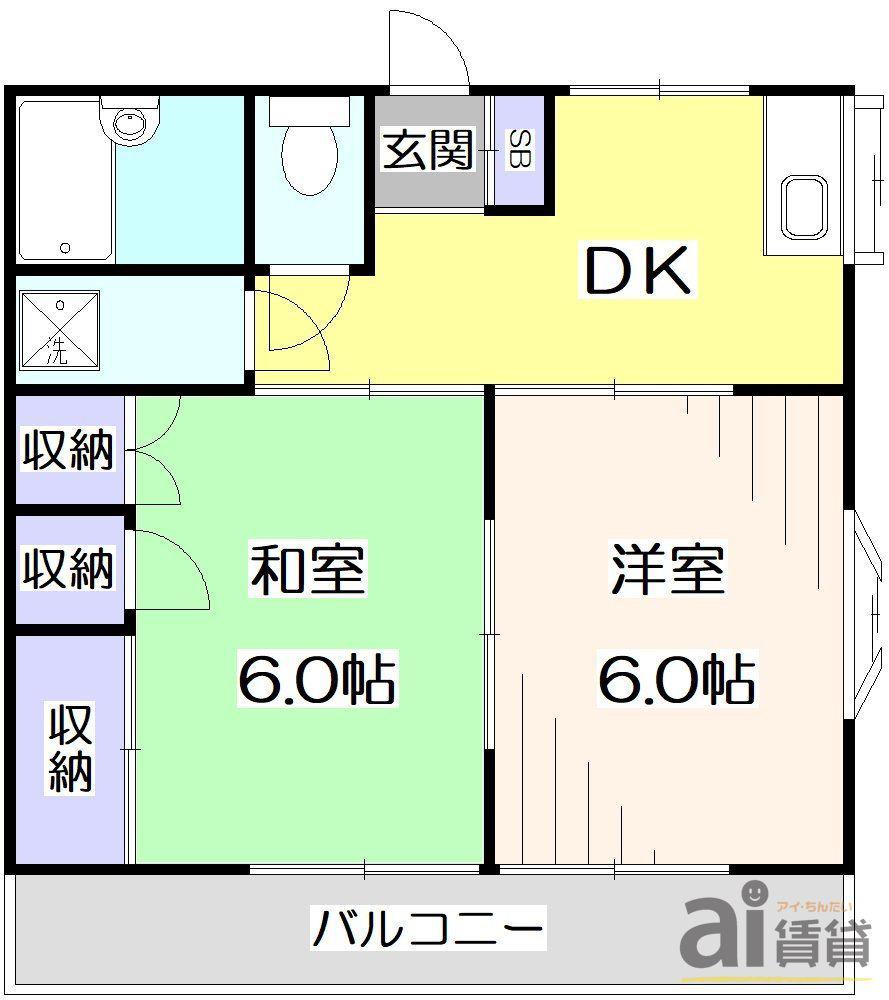 シャルマン8(2DK/1階)の間取り写真