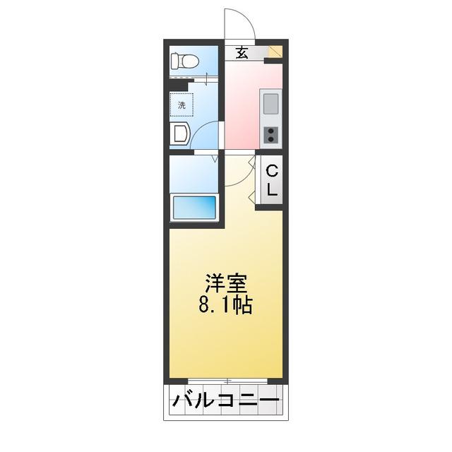 ジーメゾン川越稲荷町グリュック(1K/2階)の間取り写真