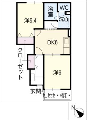 CASCATA(2DK/1階)の間取り写真