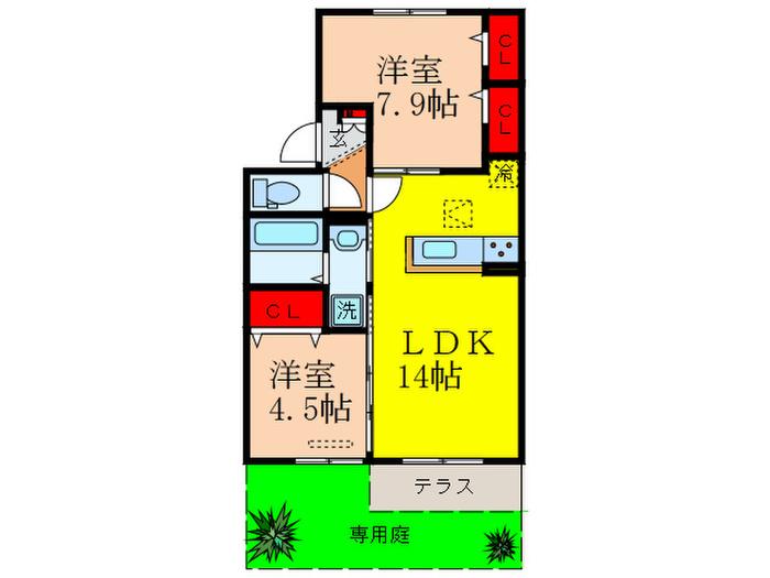 メゾン・ド・ボヌール(2LDK/1階)の間取り写真