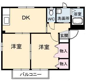 シャ一メゾンF C棟(2DK/1階)の間取り写真