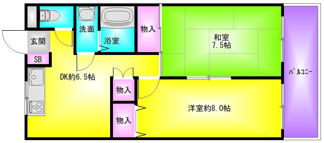 高安B棟(2DK/4階)の間取り写真