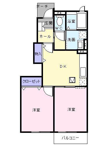 クレストール 原(2DK/1階)の間取り写真