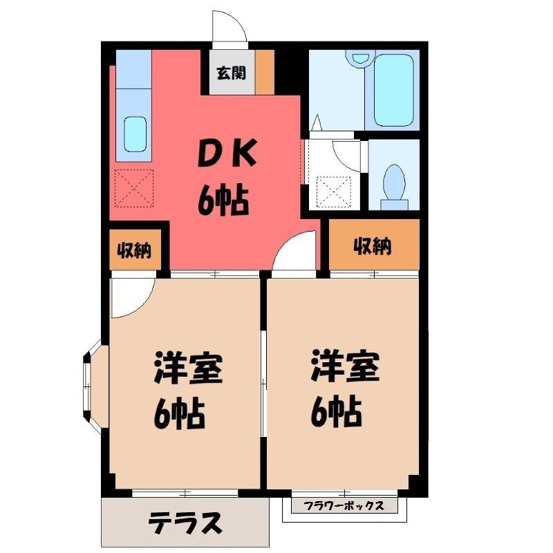 エルディム・山田(2DK/1階)の間取り写真