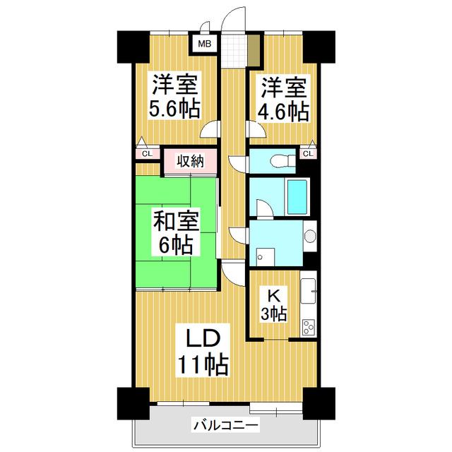 ダイアパレス松本大手 1109(3LDK/11階)の間取り写真